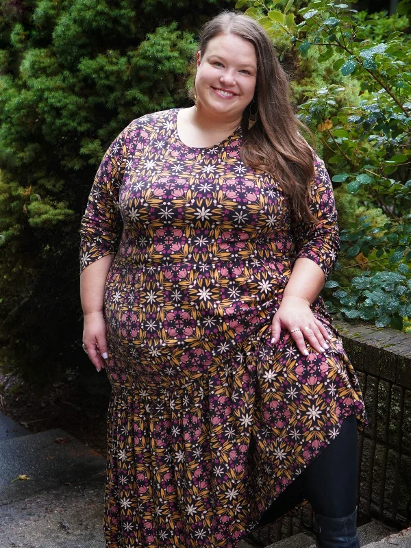 Referral Discount Mirah Tiered Plus Size Dress - Mauve Tile