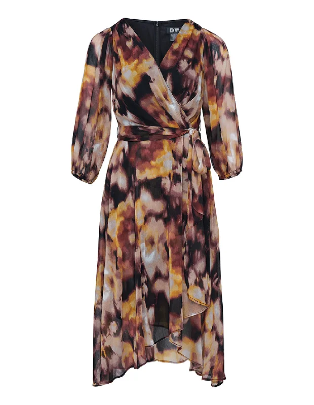 Online Exclusive Printed Crinkle Chiffon Balloon Dress