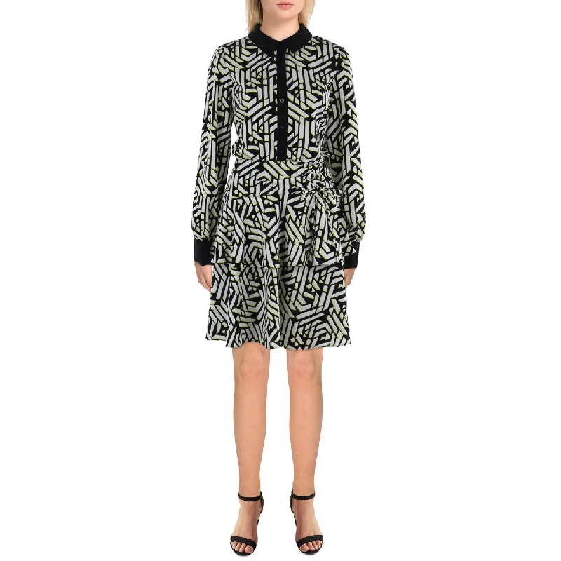 Price Buster Womens Geometric Ruched Shirtdress