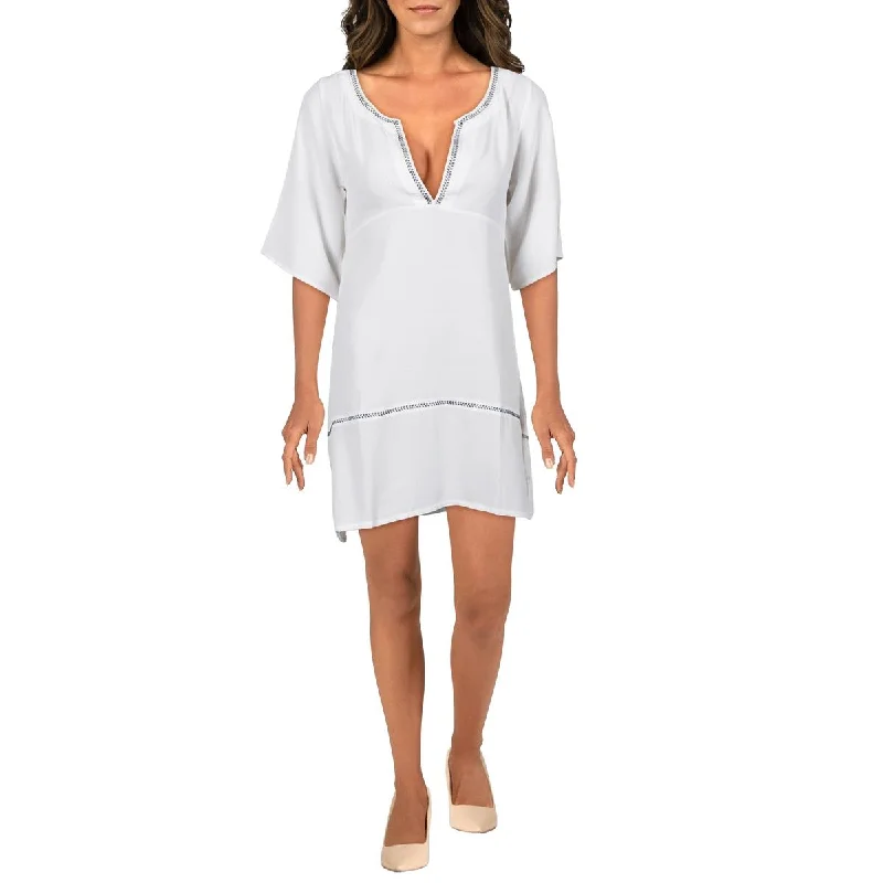 Great Deals D'Azur Womens Solid V-Neck Shift Dress