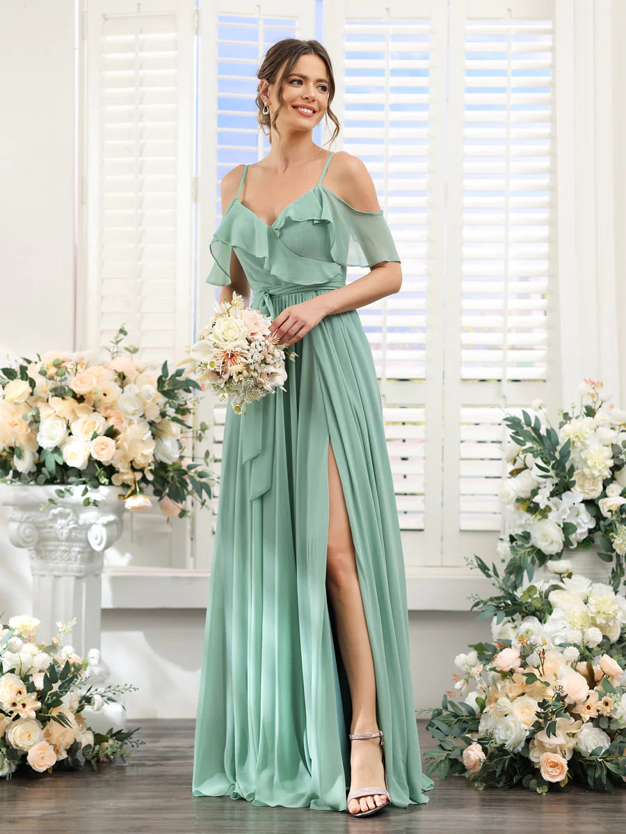 Discount Mania A-Line V-Neck Spaghetti Straps Chiffon Bridesmaid Dresses With Pockets Discount Mania A-Line V-Neck Spaghetti Straps Chiffon Bridesmaid Dresses With Pockets