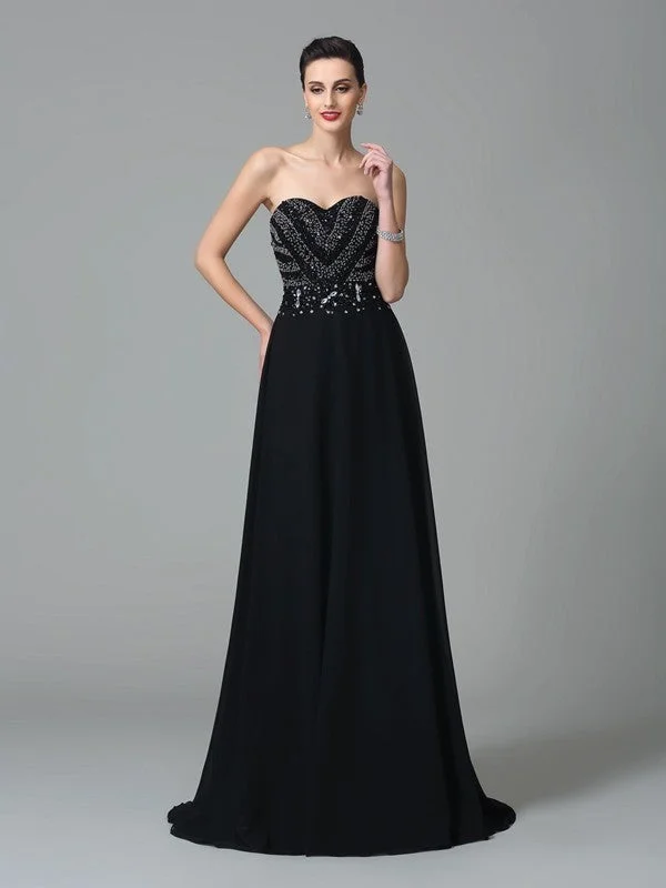 Price Drop A-Line/Princess Sweetheart Beading Sleeveless Long Chiffon Dresses