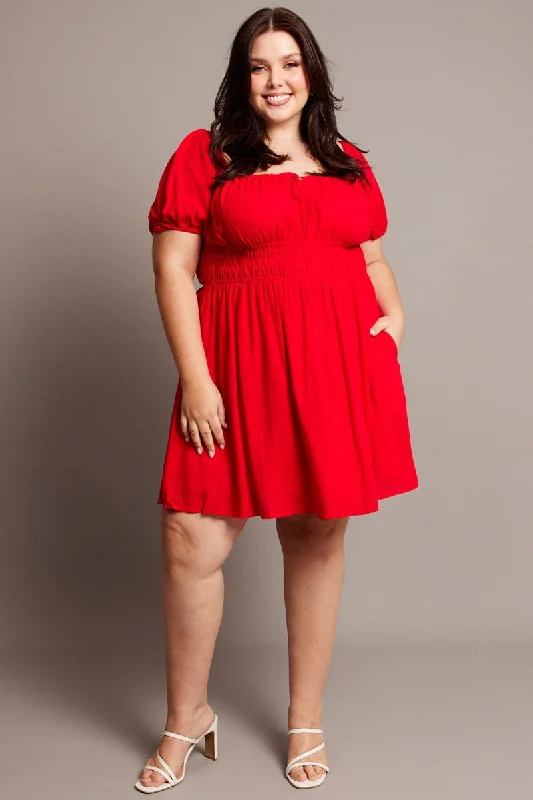 Epic Deals Red Tie Front Scoop Neck Mini Dress