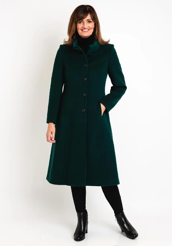 Now or Never Christina Felix Wool Cashmere Folded Collar Long Coat, Forest Green