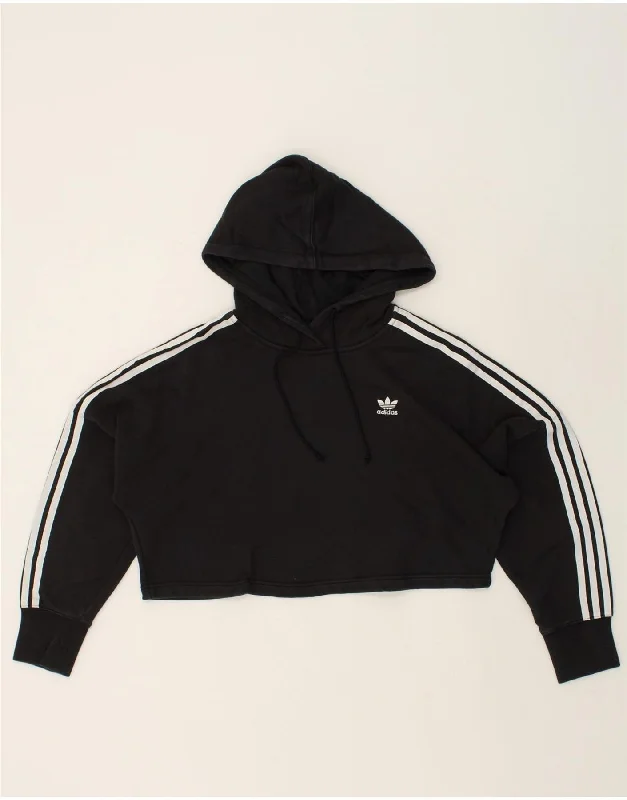Inventory Reduction ADIDAS Womens Oversized Crop Hoodie Jumper UK 6 XS Black Cotton