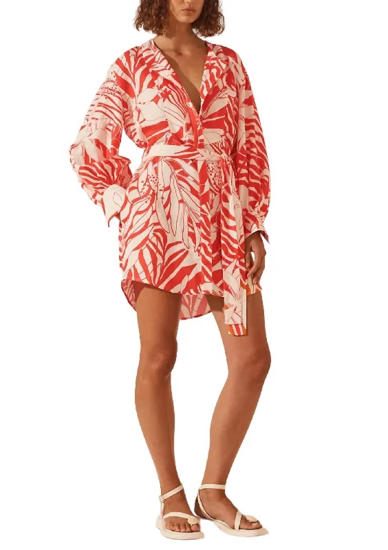 Super Bargain Airelles Linen Balloon Sleeve Mini Dress In Ivory-Red Poppy