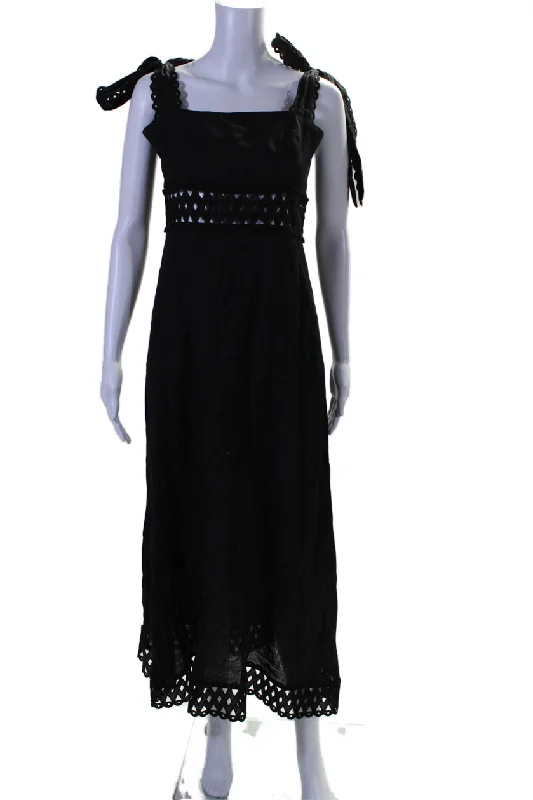 Friends and Family Sale Zimmermann Women's Square Neck Sleeveless Eyelet Flare Midi Dress Black Friends and Family Sale Zimmermann Women's Square Neck Sleeveless Eyelet Flare Midi Dress Black