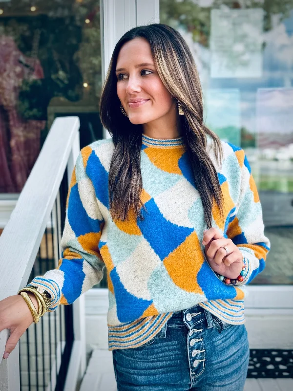 Discount Days Turquoise Multi -Block Color Sweater