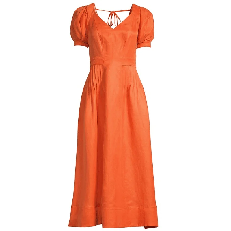 Act Fast Ted Baker Women's Orange Opalz Puff-Sleeve Midi Dress