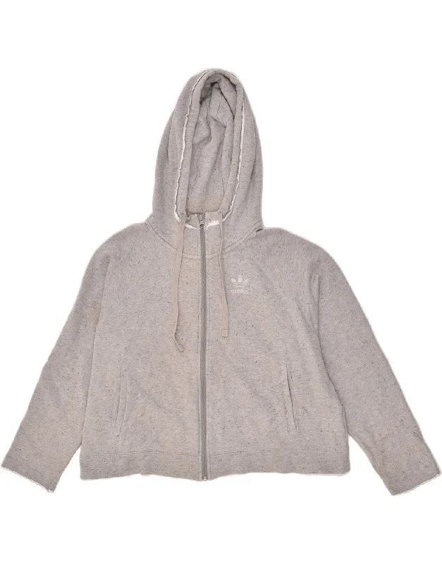 Limited Availability ADIDAS Womens Oversized Crop Graphic Zip Hoodie Sweater UK 6 XS Grey