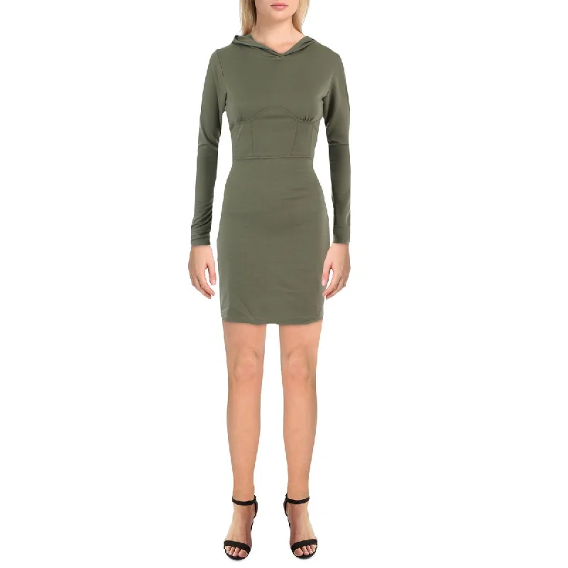 Don't Wait Juniors Womens Knit Hooded Sheath Dress