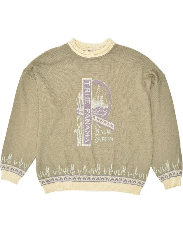 Discount Extravaganza STEFANEL Womens Graphic Crew Neck Jumper Sweater UK 18 XL Green Fair Isle