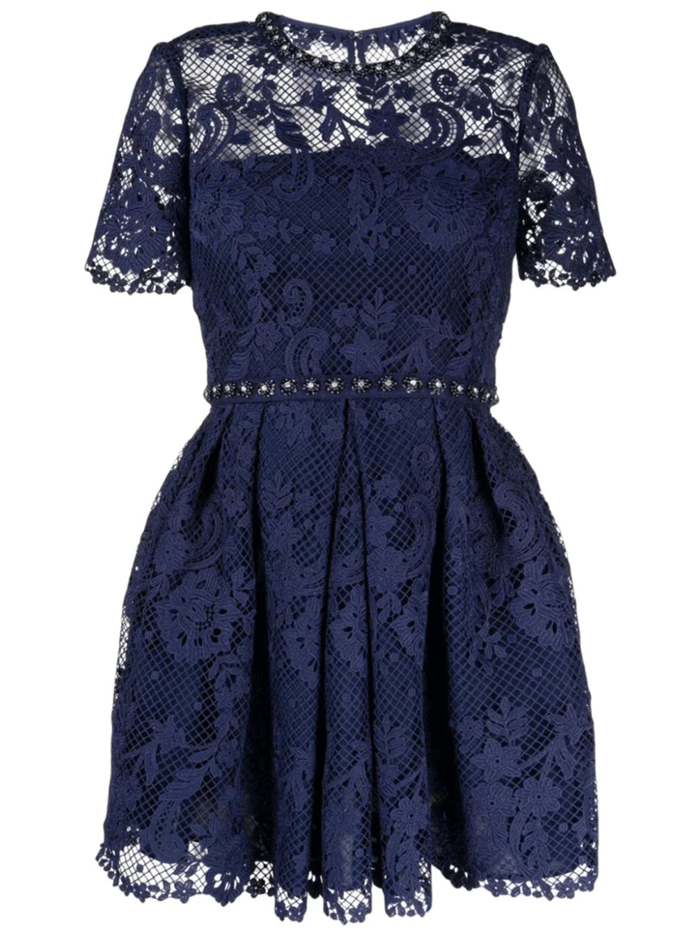 Referral Discount Navy Lace Embellished Mini Dress
