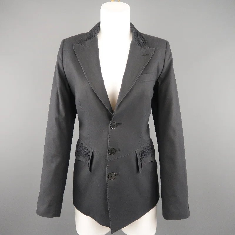 Weekend Flash Sale JEAN PAUL GAULTIER Size 10 Gray Cotton Embroidered Peak Lapel Blazer Jacket Weekend Flash Sale JEAN PAUL GAULTIER Size 10 Gray Cotton Embroidered Peak Lapel Blazer Jacket