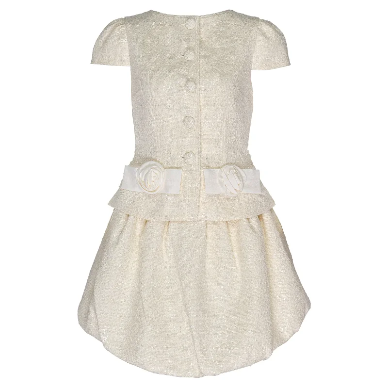 Take Advantage Cream Boucle Bow Detail Mini Dress
