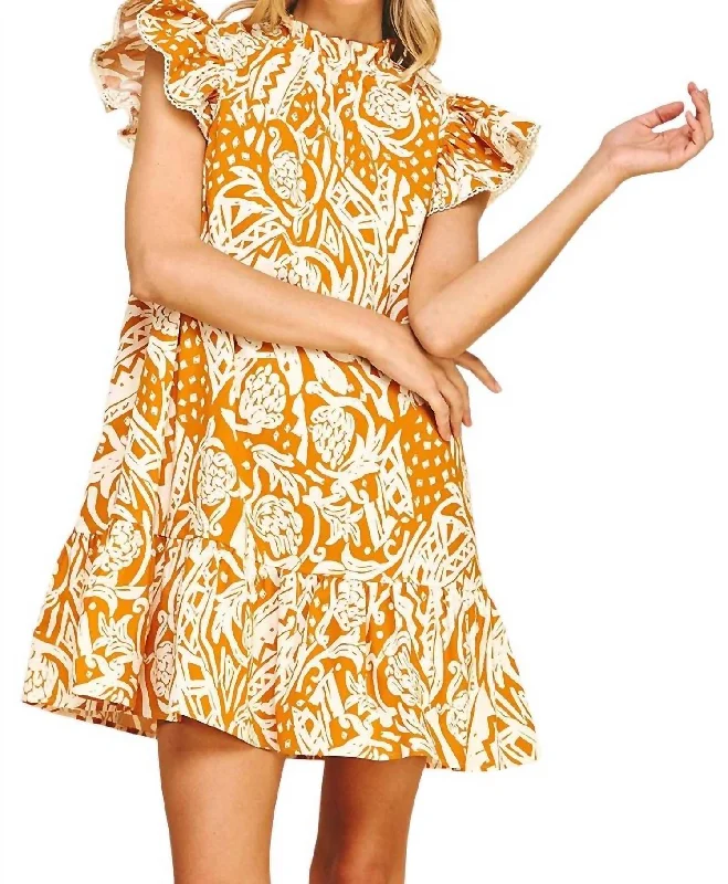 Instant Discount Floral Print Drop Waist Dress In Orange/white