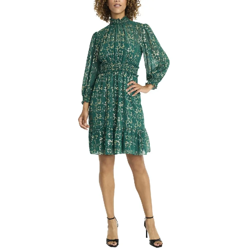 Discount Deals Womens Metallic Ruffled Fit & Flare Dress
