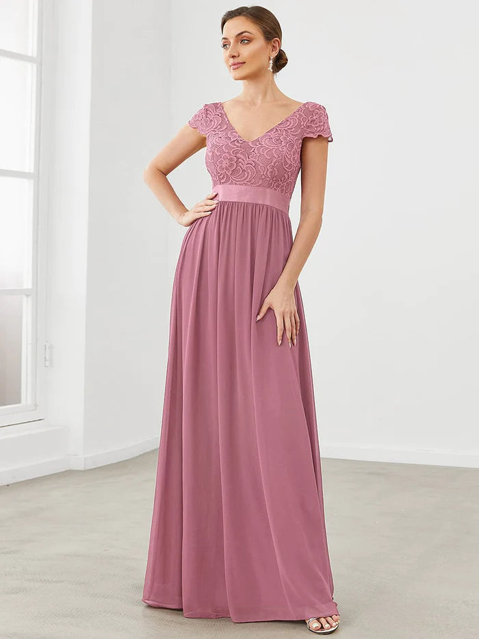 Great Bargains Lace Short Sleeve Maxi Mother of the Bride Dress
