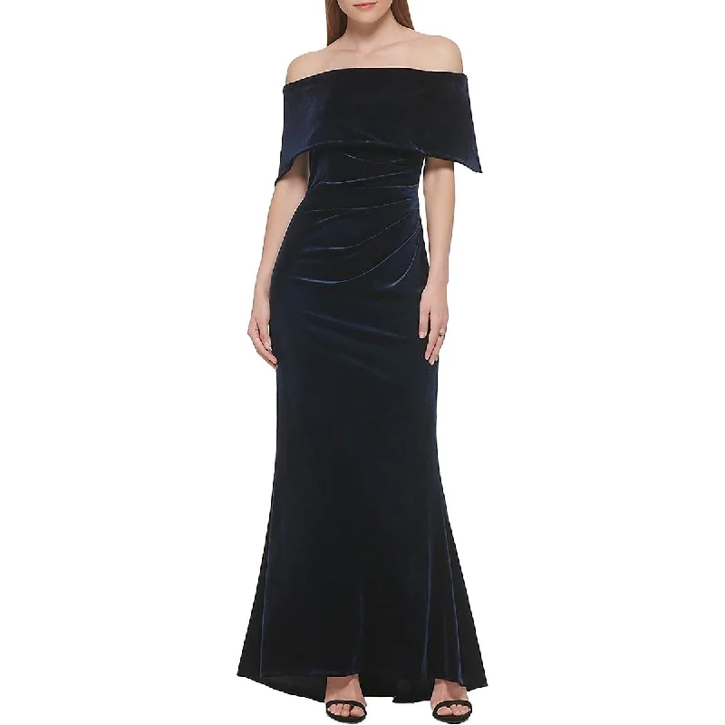 Amazing Deals Womens Velvet Off-The-Shoulder Evening Dress