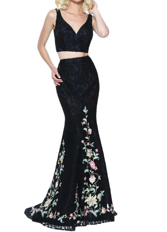 Today’s Deal Two-Piece Mermaid Prom Dress In Black/multi