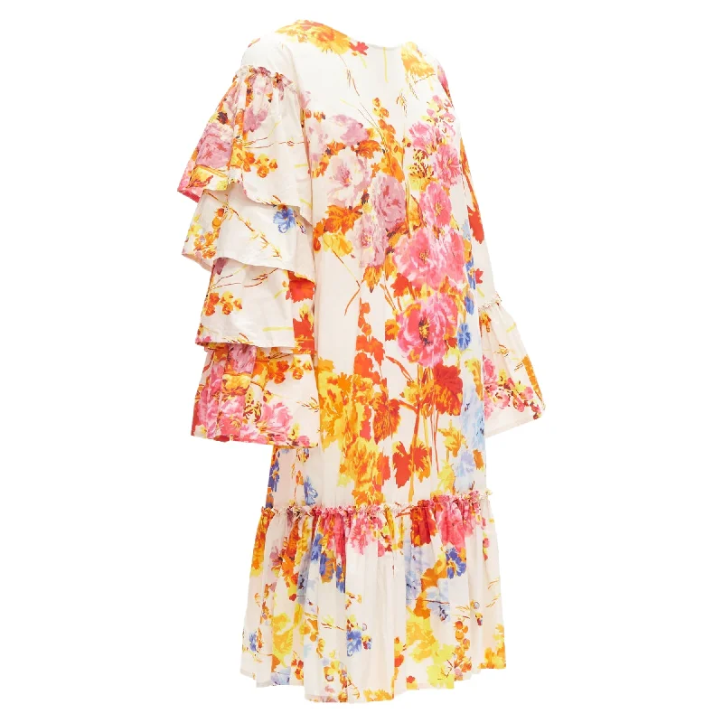 Major Savings Dries Van Noten colourful floral tie sleeve ruffle midi dress
