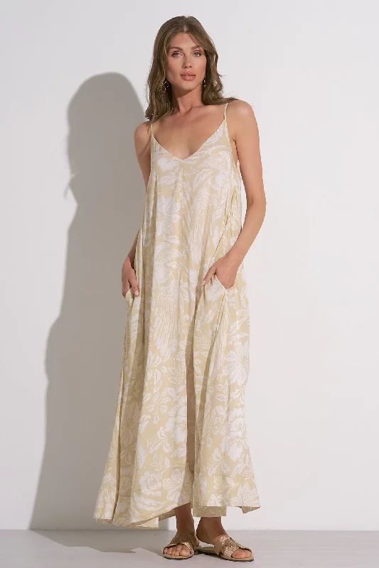 Now or Never White & Khaki Tropical Maxi Dress