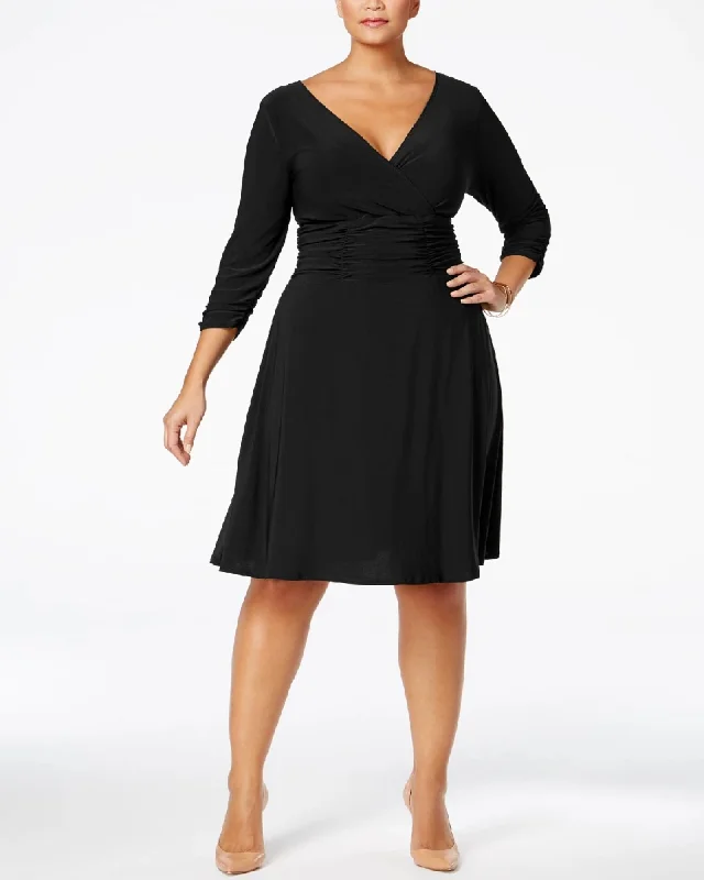 Exclusive Access NY Collection Women's Plus Ruched A Line Dress Black Size 3X | Black Exclusive Access NY Collection Women's Plus Ruched A Line Dress Black Size 3X | Black