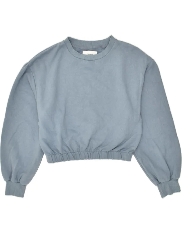 Price Meltdown PULL & BEAR Womens Crop Sweatshirt Jumper UK 16 Large Blue Cotton