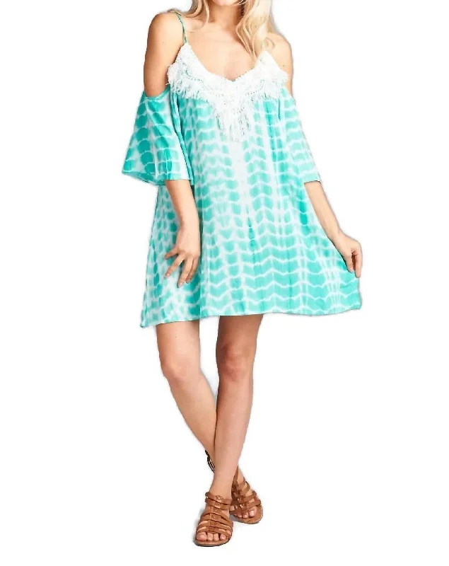 Act Fast Tie Dye & Fringe Mini Dress In Mint