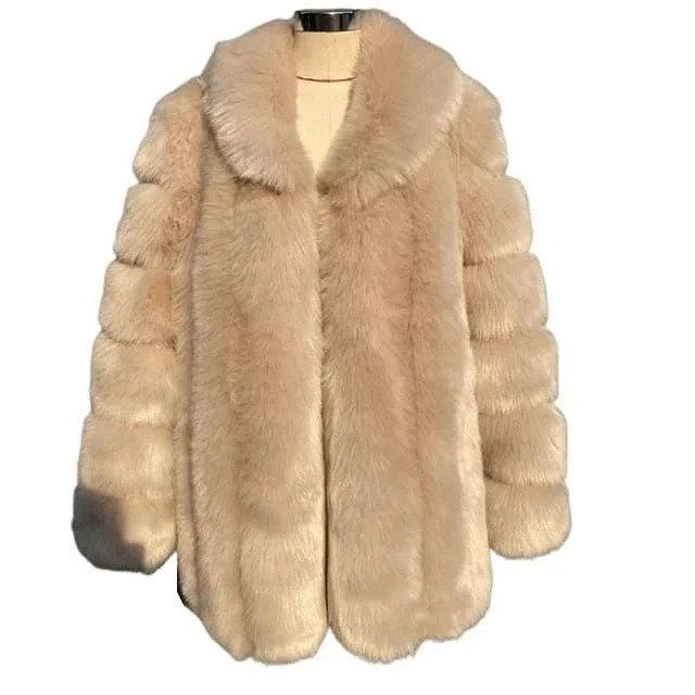 Limited Availability HQL Design Women's Fine Fashion Premium Quality Elegant Bright Khaki Brown Faux Fur Collar Coat Jacket Limited Availability HQL Design Women's Fine Fashion Premium Quality Elegant Bright Khaki Brown Faux Fur Collar Coat Jacket