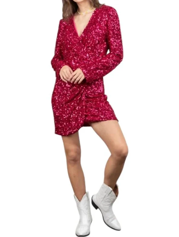 Super Savings Sequin Glitter Mini Dress In Raspberry