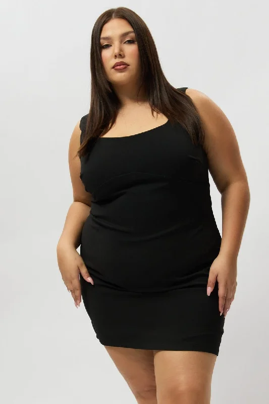 Final Markdown Black Scoop Neck Fitted Minidress