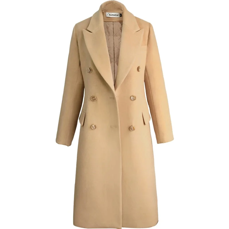 Markdowns NORA Design Women's Fine Fashion Elegant Luxury Style Brown Carmel Long Wool Coat Jacket