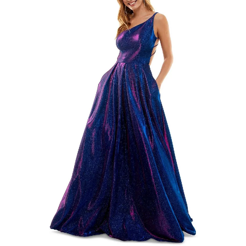 Markdowns Juniors Womens Open Back One Shoulder Evening Dress