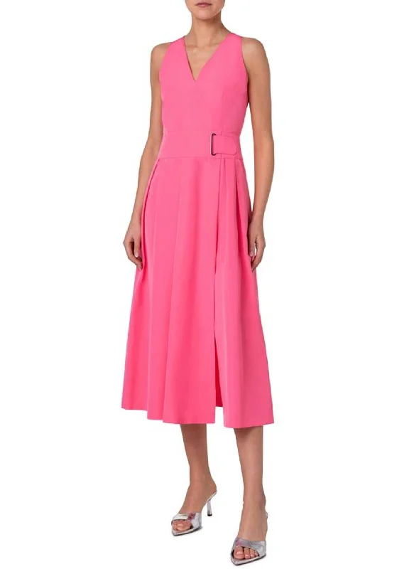 Super Sale Sleeveless Flared Midi Dress In Pink