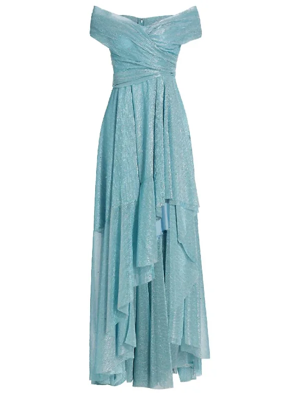Epic Deals Women's Holunder1 Sprinkled Metallic Off Shoulder High-Low Dress In Turquoise