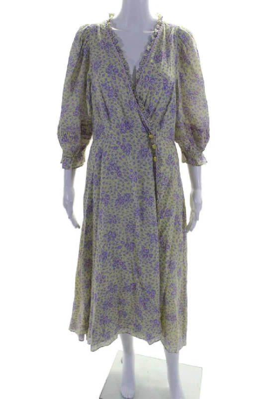 While Supplies Last Love Shack Fancy Womens Cotton Floral Print V-Neck Maxi Dress Yellow