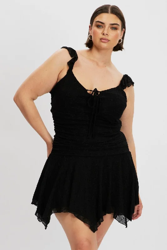 Price Drop Black Lace Asymmetric Hem Mini Dress