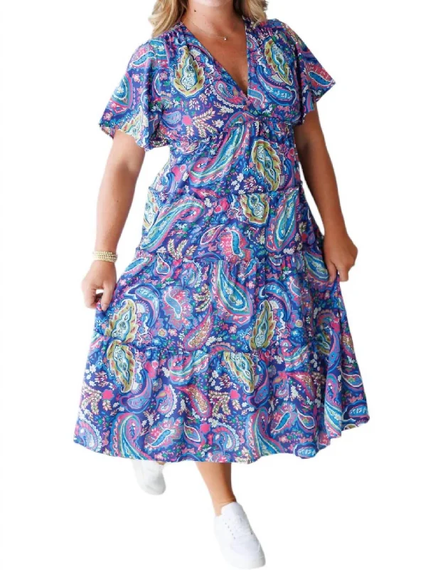 Fantastic Offers Paisley Tiered Midi Dress In Blue