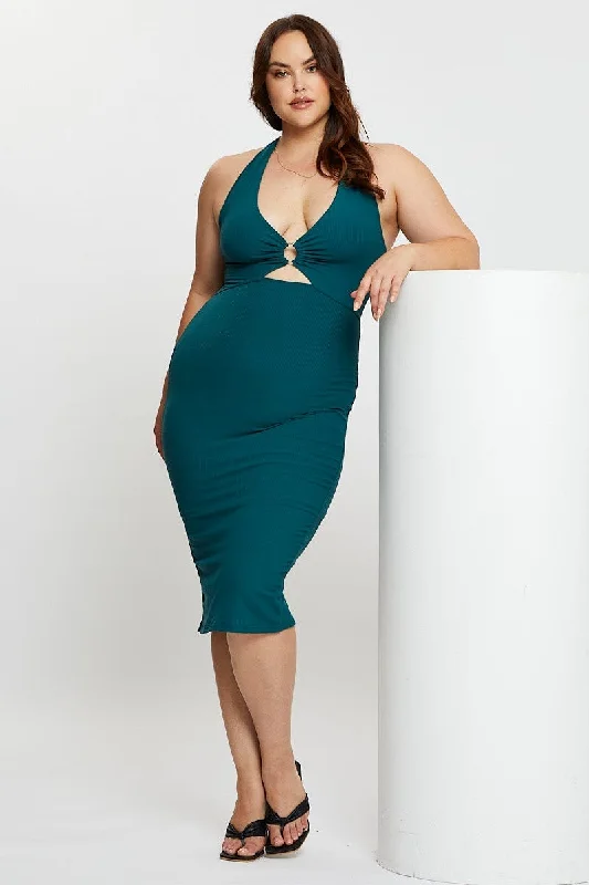 Exclusive Access Green Midi Bodycon Dress Halter Jersey