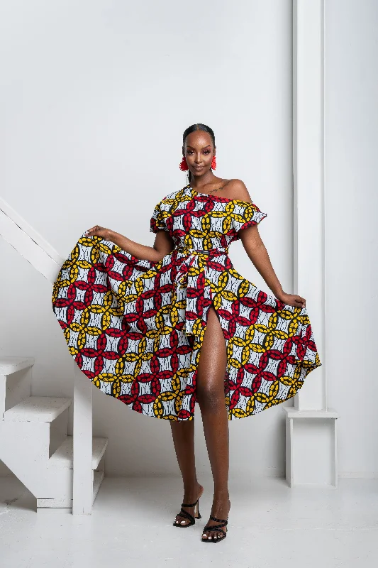 Clearance Items WURA African Print One-shoulder Midi Dress