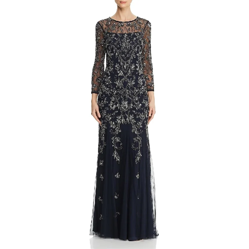 Midnight Sale Womens Beaded Illusion Evening Dress