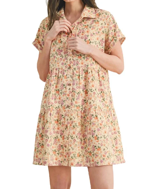 Instant Discount Corduroy Floral Dress In Natural Combo