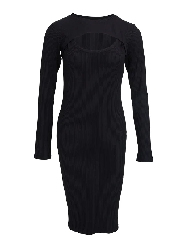 Sneak Peek Sale Fitness Rib Solid Long Sleeve Dress