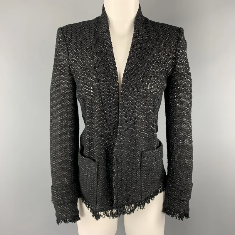 Limited Edition ISABEL MARANT Size 4 Black Tweed Open Front Fringe Jacket