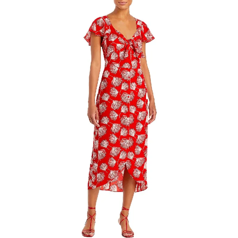 Closeout Womens Printed Flutter Sleeves Shirtdress