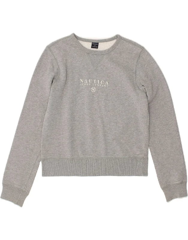 Weekend Special NAUTICA Womens Graphic Sweatshirt Jumper UK 10 Small Grey Cotton