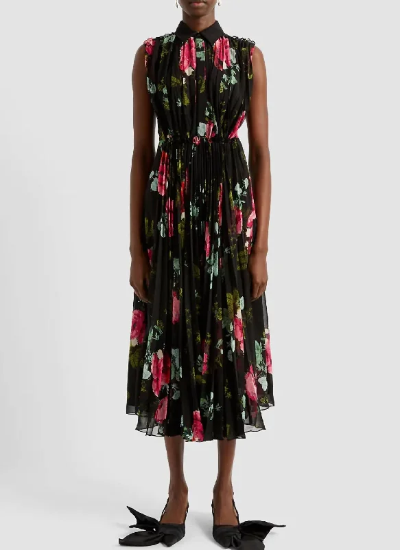 Price Smash Sleeveless Pleated Shirt Dress In Black