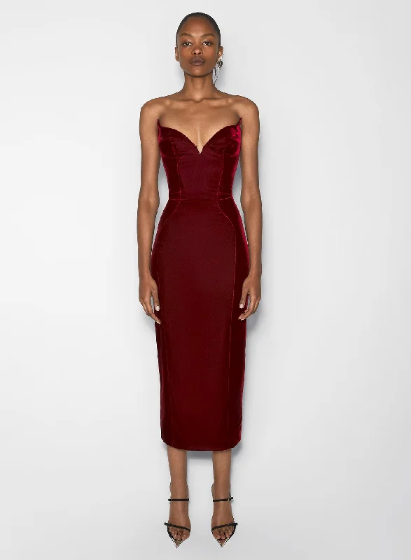 Overstock burgundy signature strapless velvet gown