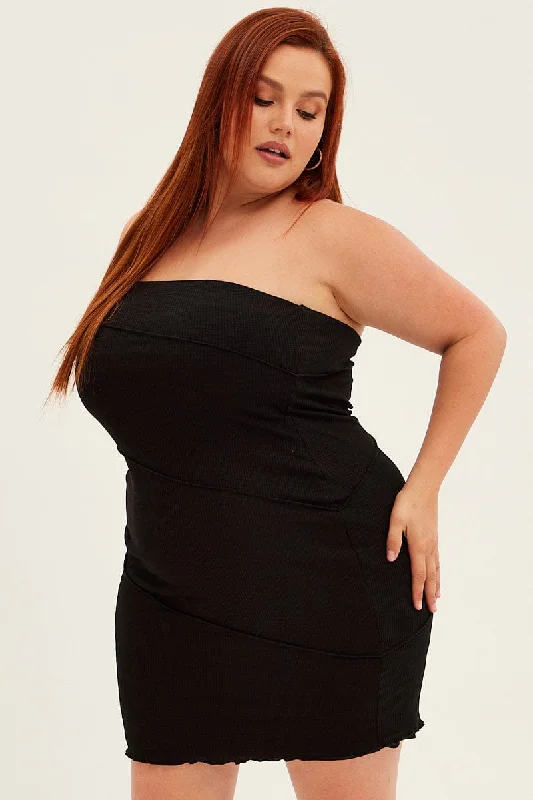 Super Bargain Black Bodycon Dress Strapless Rib Jersey
